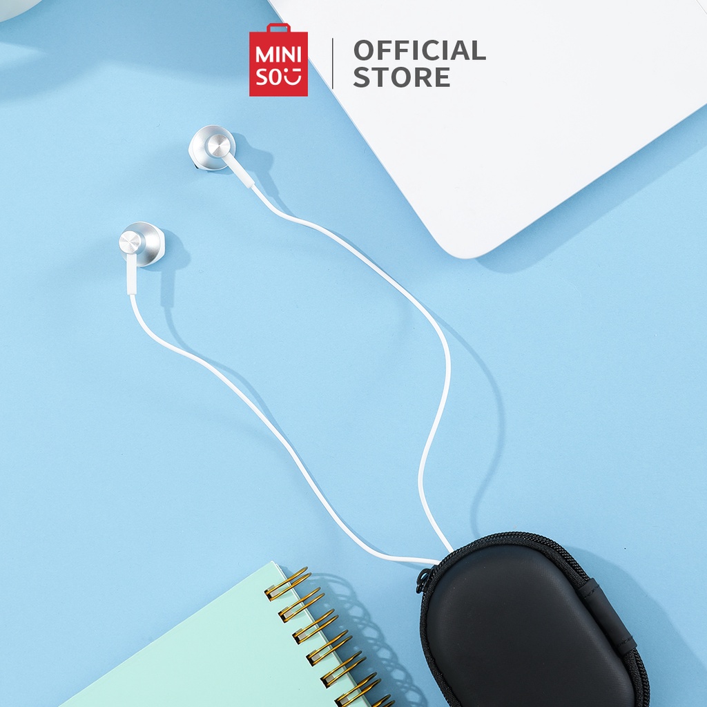 MINISO Official Earphone Dengan Tas Penyimpanan Musik In-Ear Headphone Clear Voice Headset Kable Stereo