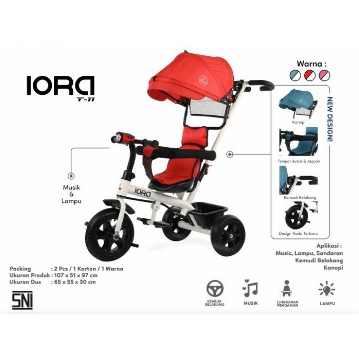 Sepeda Anak Roda 3 Kanopi Baby Triycle PMB IORA T11 Sepeda Anak Roda Tiga