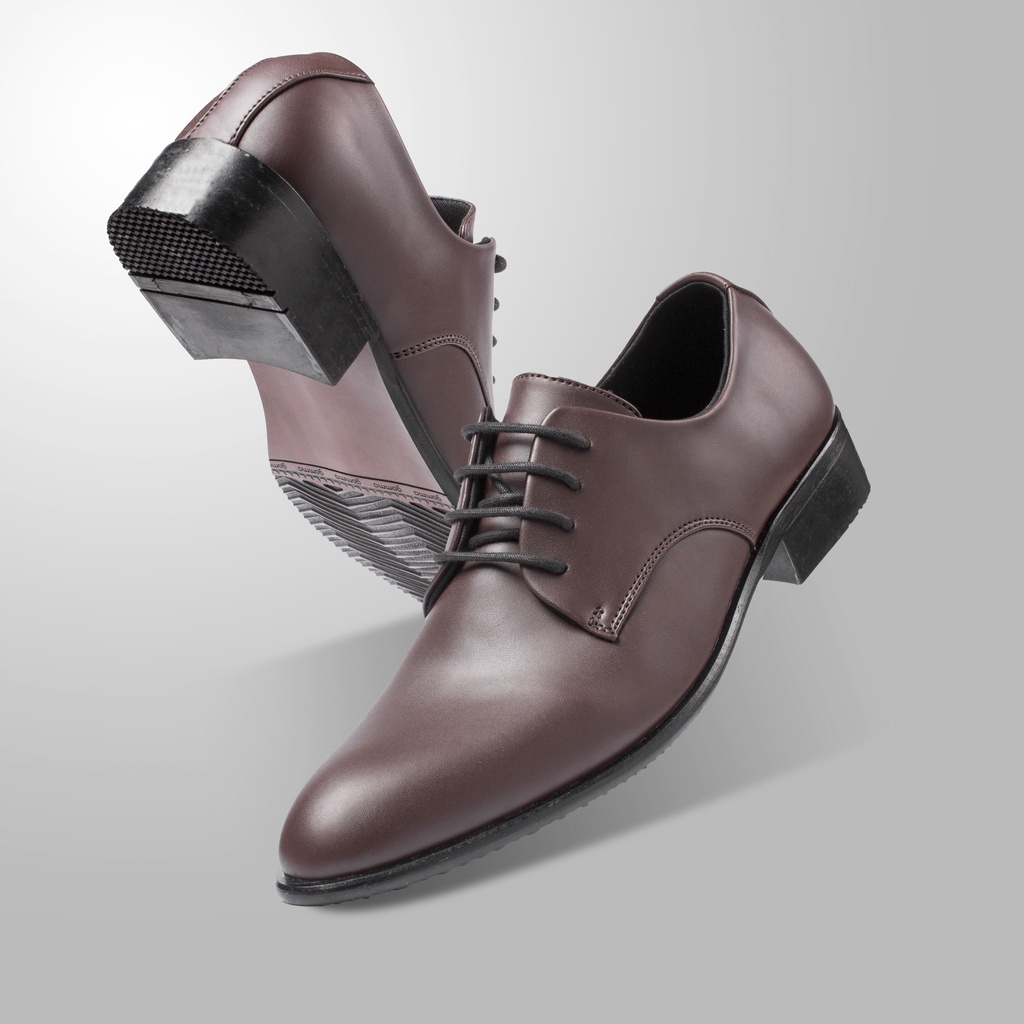 Derby Maroon - Sepatu Pantofel Pria Kulit Formal Kerja Kasual Oxford Pantopel Cowok Original