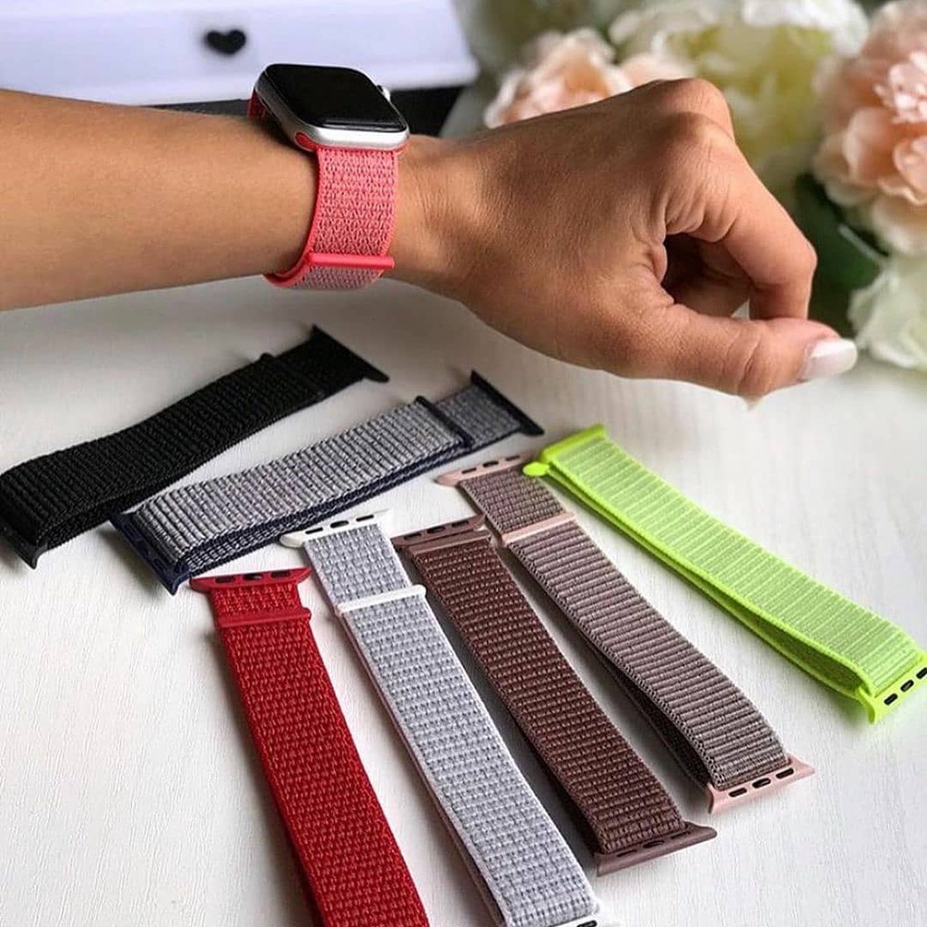 Smart Wacth Nylon Sport Loop Strap 38mm 40mm/42mm 44mm For iWatch Series SE 6/5/4/3/2/1/  Band Tali jam T55 T500 HW18/HW19 DT7/HW12/HW1616