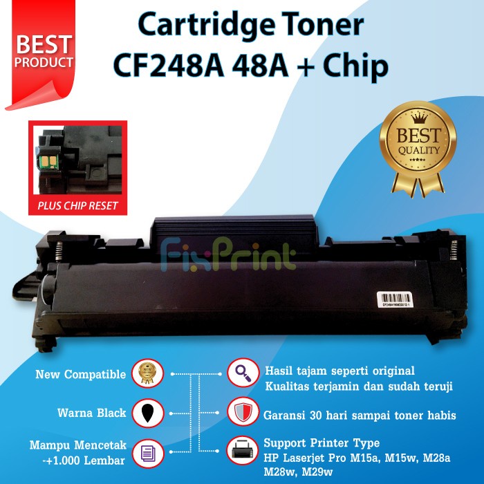 Cartridge Toner Compatible HP CF248A 48A Printer M15a M28a M29w + Chip