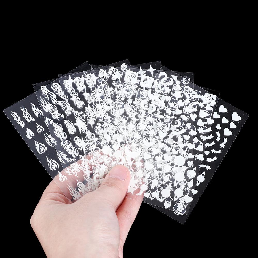 Preva 1/6PCS Stiker Kuku Menyala Dalam Gelap Bintang Mawar Kupu-Kupu Nail Art Glitter Decal