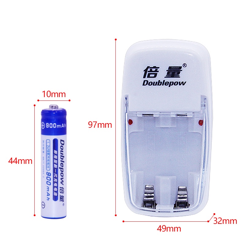 DOUBLEPOW Charger Baterai 2 slot for AA/AAA with 2 PCS AAA Battery Rechargeable NiMH 900mAh - DP-B01 - White