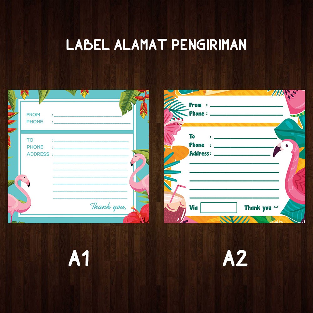 Stiker Kertas Label Alamat Pengiriman Olshop Online Shop Custom Address Motif Flamingo