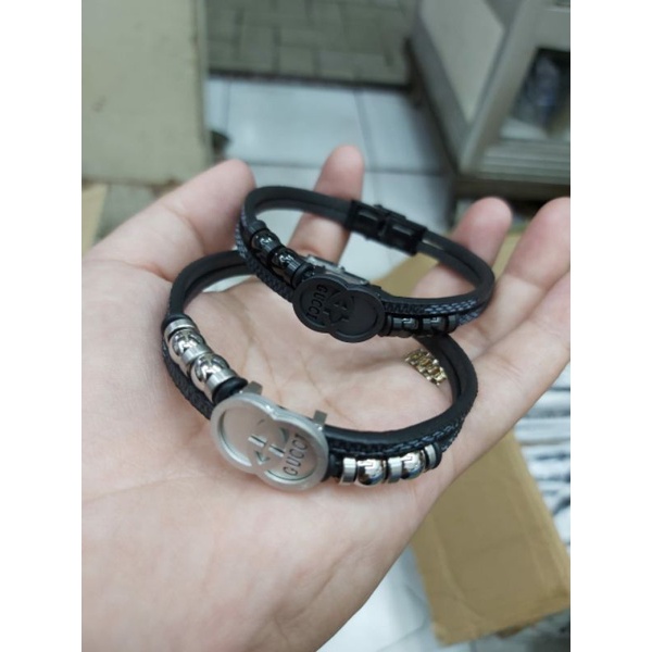 gelang branded pria dan wanita/gelang kulit lapis titanium