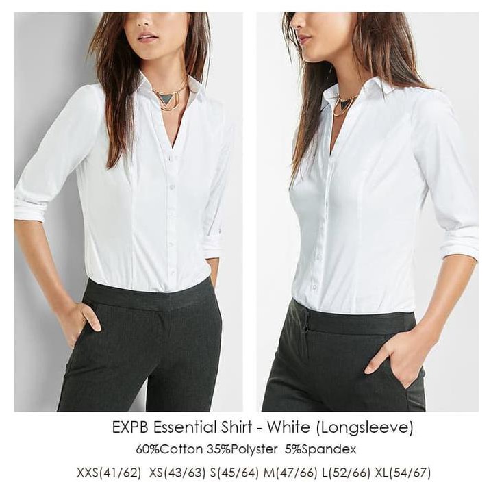 GROSIR EXPRESS ESSENTIAL SHIRT BAJU ATASAN KEMEJA LENGAN PANJANG BRANDED - WHITE EKONOMIS