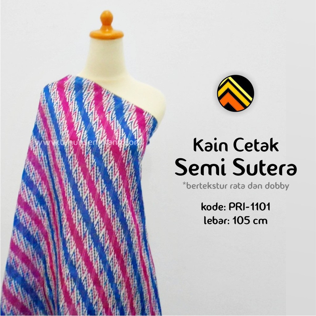 Tenun Sengkang PRI-1101 - Kain Tenun Cetak Semi Sutera Meteran Khas Bugis Makassar - Biru Magenta