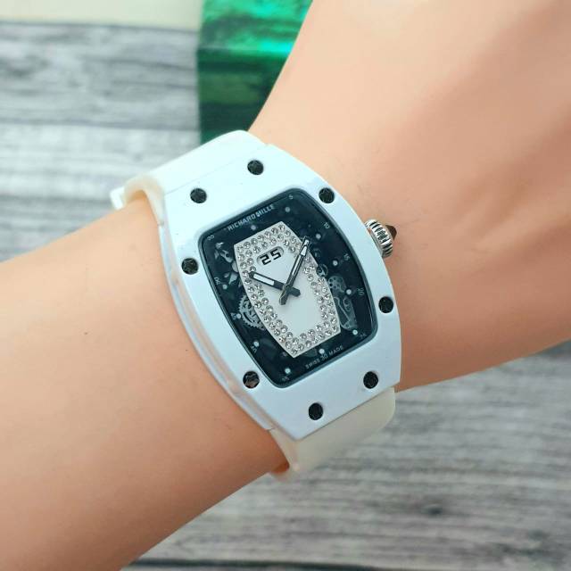 Jam Tangan Wanita RM Richard Mile Super Mewah Dan Elegan - Jam Tangan Wanita Tali Rubber Putih