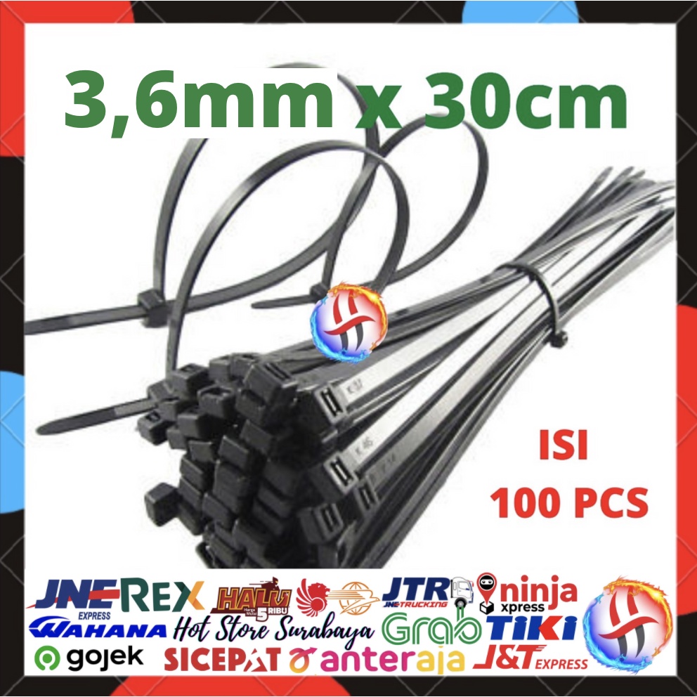 kabel ties 30cm Hitam 300mm kabel tis 30 cm isi 300 Cable Ties Black Tali Serut Pengikat Plastik ORI