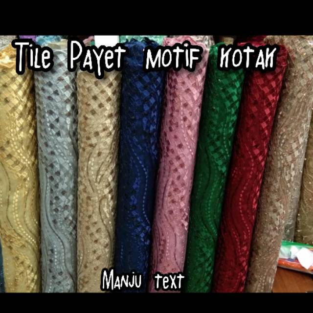 Kain tile Payet motif kotak / tile Payet / bahan gaun,dress,seragaman,dll/ TERBARU