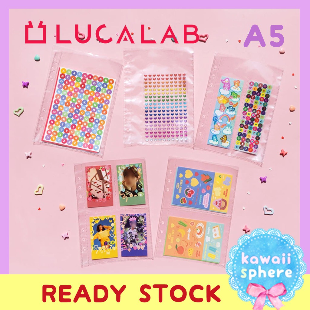 

Lucalab A5 Refill Pocket Spread With Release Paper | Sticker / Photo Card Pocket 6-Holes Ring Binder