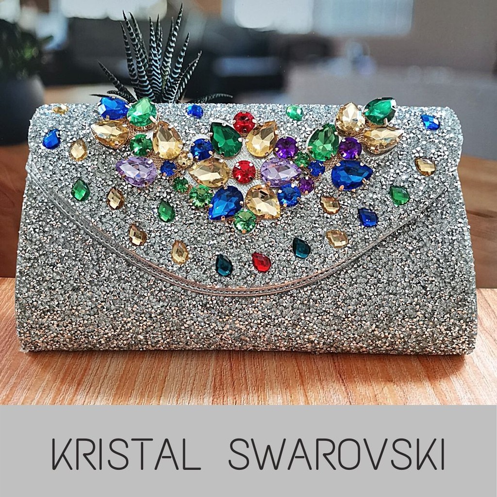 Tas Pesta Clutch Kondangan Wanita Elegan Swarovski Import Mewah Wisuda 70109 KLIKSISTA