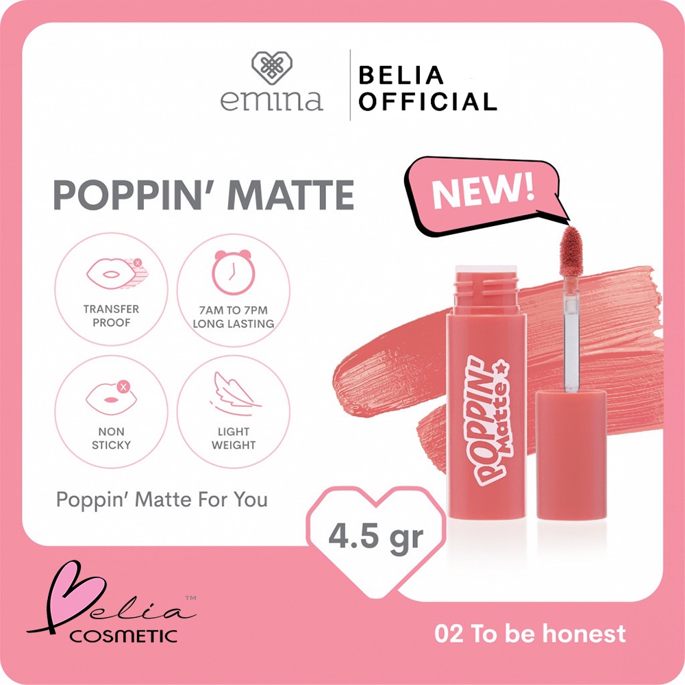 ❤ BELIA ❤ EMINA Poppin Matte 4.5 g | Lip Matte (✔BPOM)