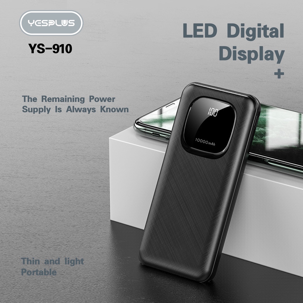 【33LV.ID】POWERBANK 10000MAH YS-910 Fast Charging Murah Mini LCD with Kabel Data lightning Type C Micro USB