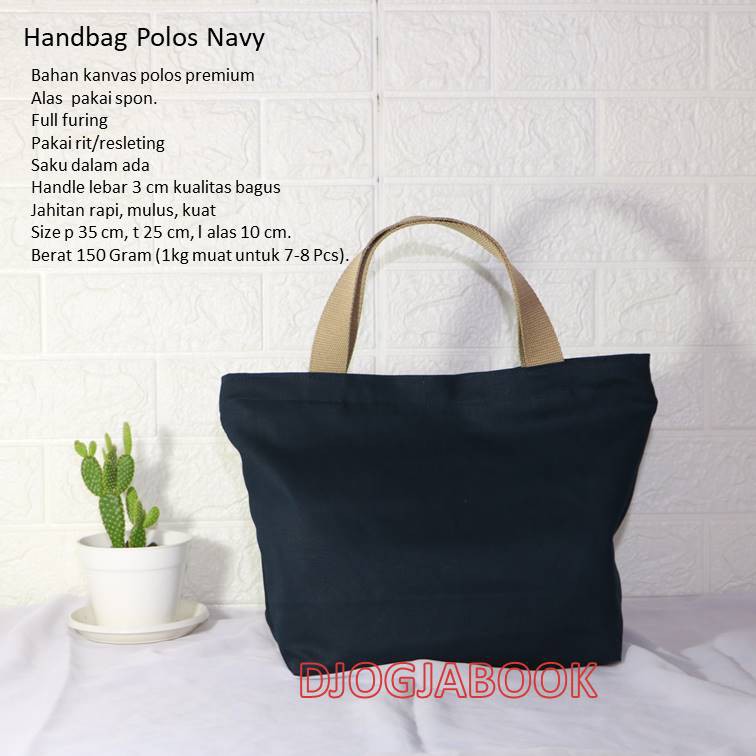 TAS KANVAS . TAS JINJING. HANDBAG KANVAS POLOS WARNA BIRU DONGKER / NAVY. djogjabook