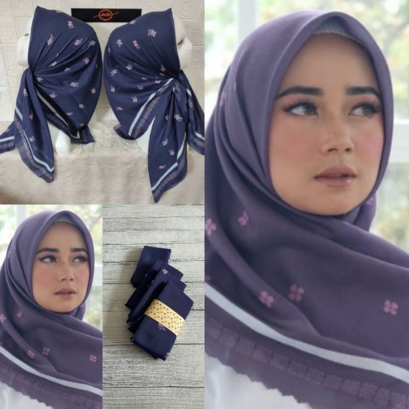 Kerudung vanilla hijab jilbab leopard love rantal polkadot / vanilla hijab segiempat voal motif vanilla chain / deenay kw button kw lasercut-Yawmi navy