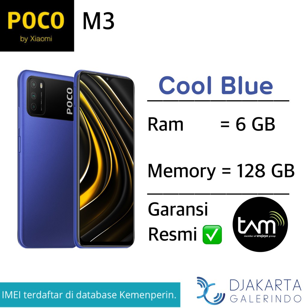 Xiaomi Poco M3 4/64GB - 6/128GB ( 64 + 128 ) - Garansi Resmi Tam-Cool Blue (6/128GB)