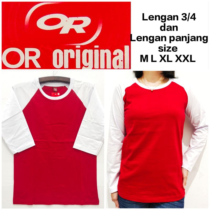 Merah Putih Kaos polos Raglan Merah lengan putih panjang size M L XL XXL