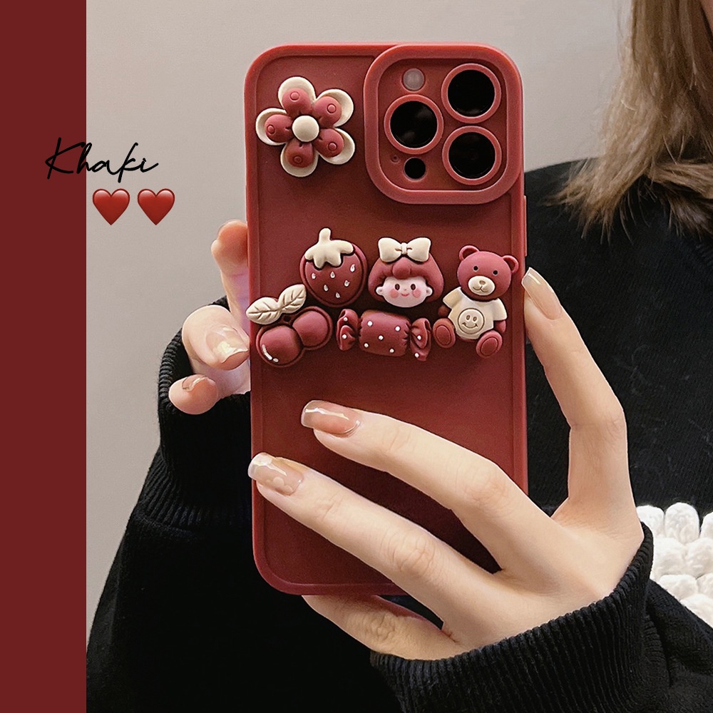 IPHONE Lucu 3D Kartun Permen Gadis Anggur Merah Lembut Silicone Phone Case Cover Untuk Iphone7 8 PLUS X XR XS 11 12 13 14 MINI PRO MAX Se2020