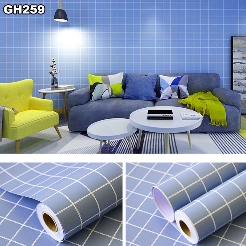 NEW MOTIF GH259 KOTAK BIRU TERMURAH BAYAR DITEMPAT WALLPAPER DINDING GH 45CM X 10 METER