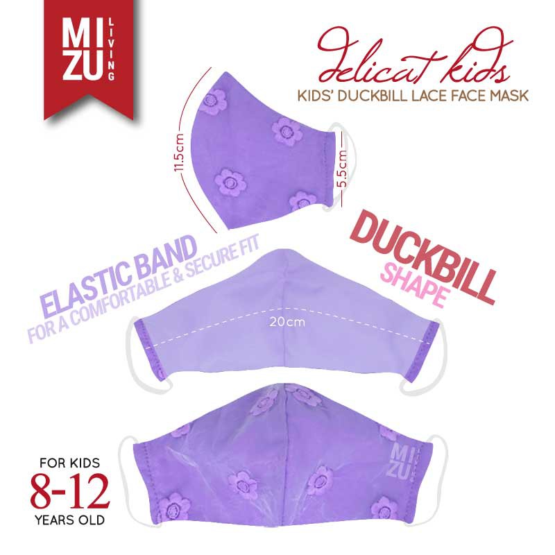 [SALE] MIZU DELICAT 8-12 KIDS Duckbill Lace Face Mask Masker Anak Kain Organza 3 Ply NON-MEDIS