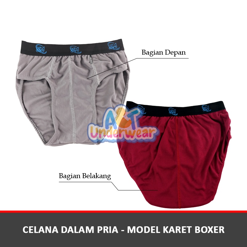 AT157-3 PCS CD Segitiga Pria Boxer GBL/Celana dalam boxer ukuran tanggung dan dewasa