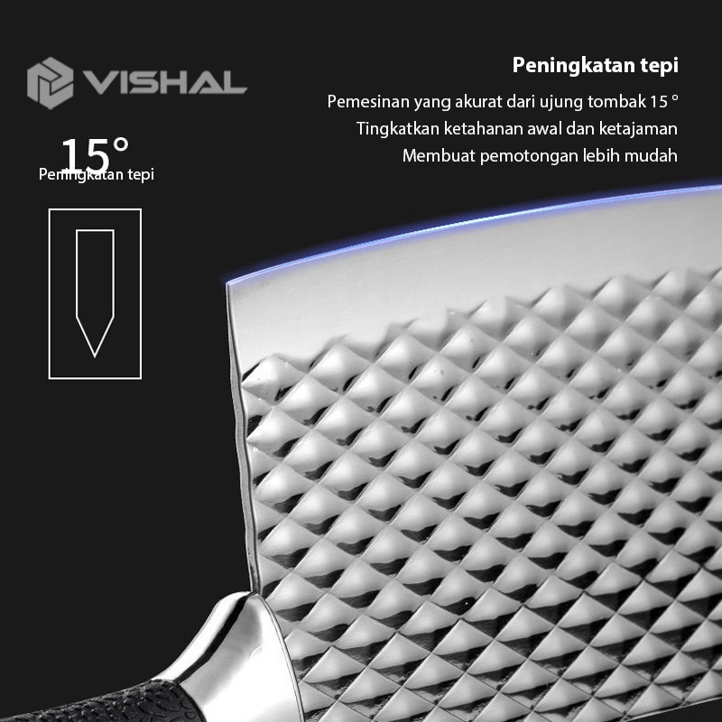 VISHAL 6 in 1 Set Pisau Dapur Damascus Pattern Meat Knife Cleaver Pisau Daging Stainless Steel