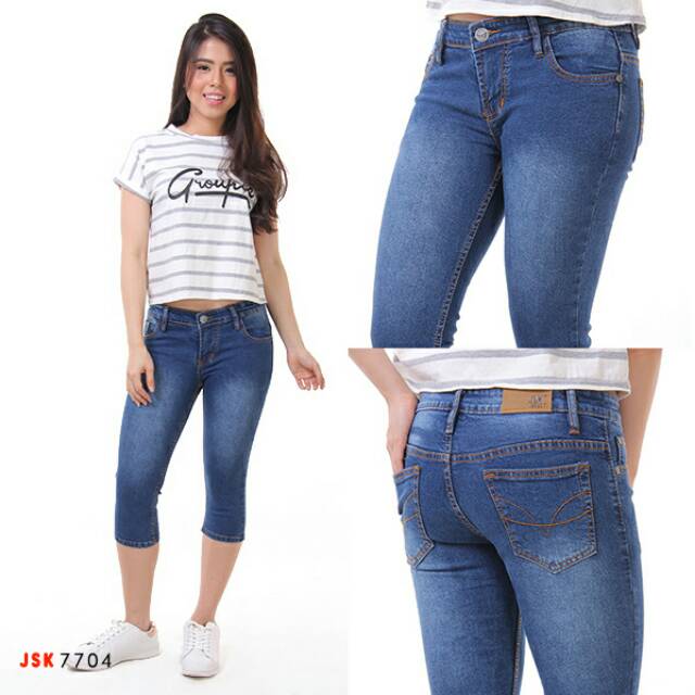 Celana Pendek Jeans Jumbo Model Skinny Jeans Wanita 7/8 Pensil Big Size Pensil Cewek Modis Trendy