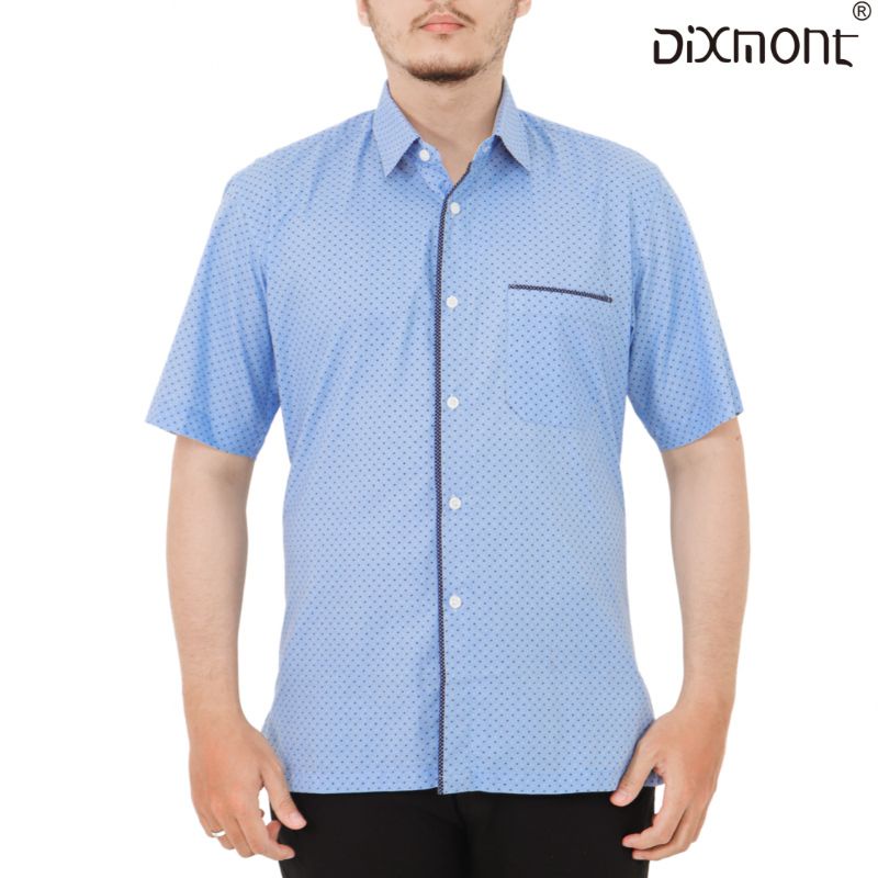 Dixmont Kemeja Pria Basic Formal Motif Lengan Pendek Hem MS01522