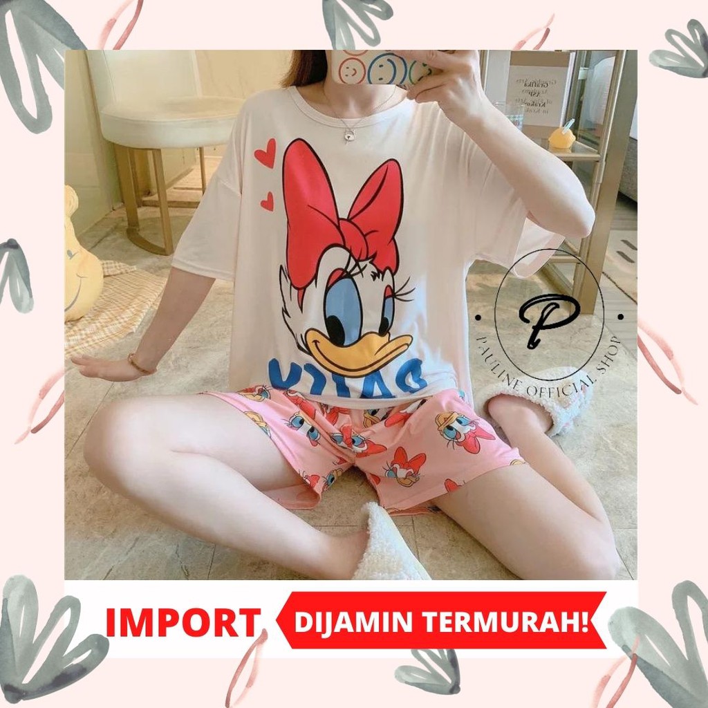 PIYAMA WANITA IMPORT / BAJU TIDUR IMPORT / PIYAMA LENGAN PENDEK MOTIF KARTUN FIT TO XXL (PL-008)