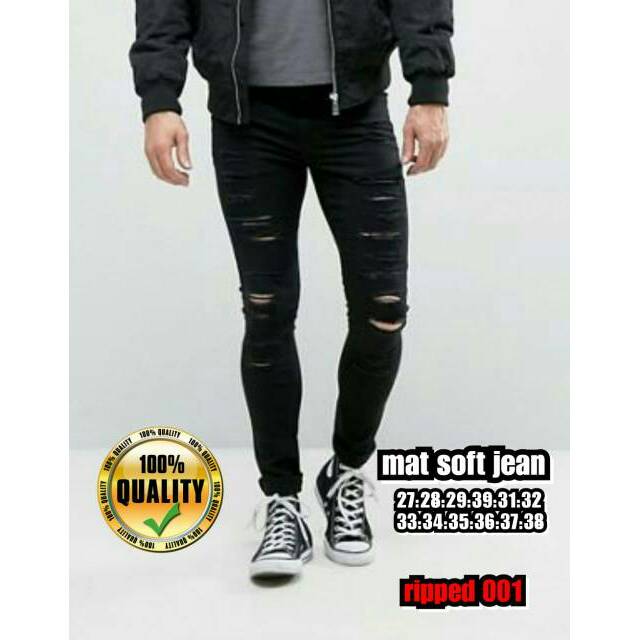 Jeans sobek slimfit - skinny jeans hitam pekat - jeans sobek lutut line