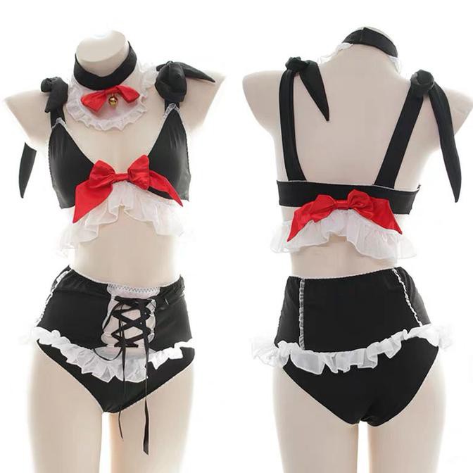 Set Lingerie Cosplay Lingerie Kostum Pelayan Sexy pembantu Bra A381 - Hitam, M