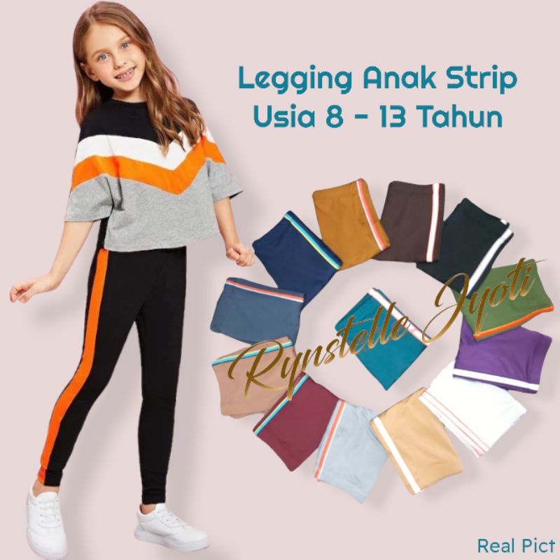 Legging Anak Strip usia 8 - 13 tahun / legging anak Perempuan