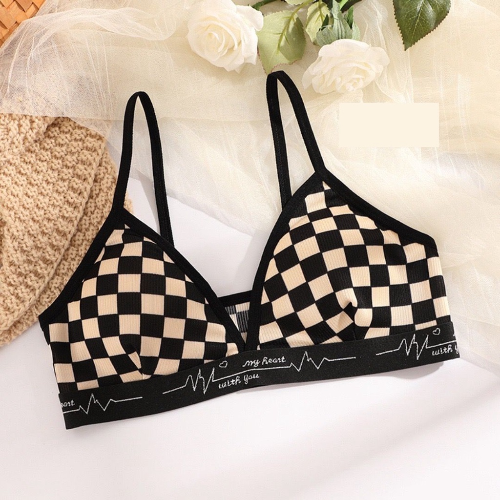 Nicebra Bra Wanita Tanpa Kawat Bahan Halus BH Pakaian Dalam Bra Push Up Motif Catur 1086
