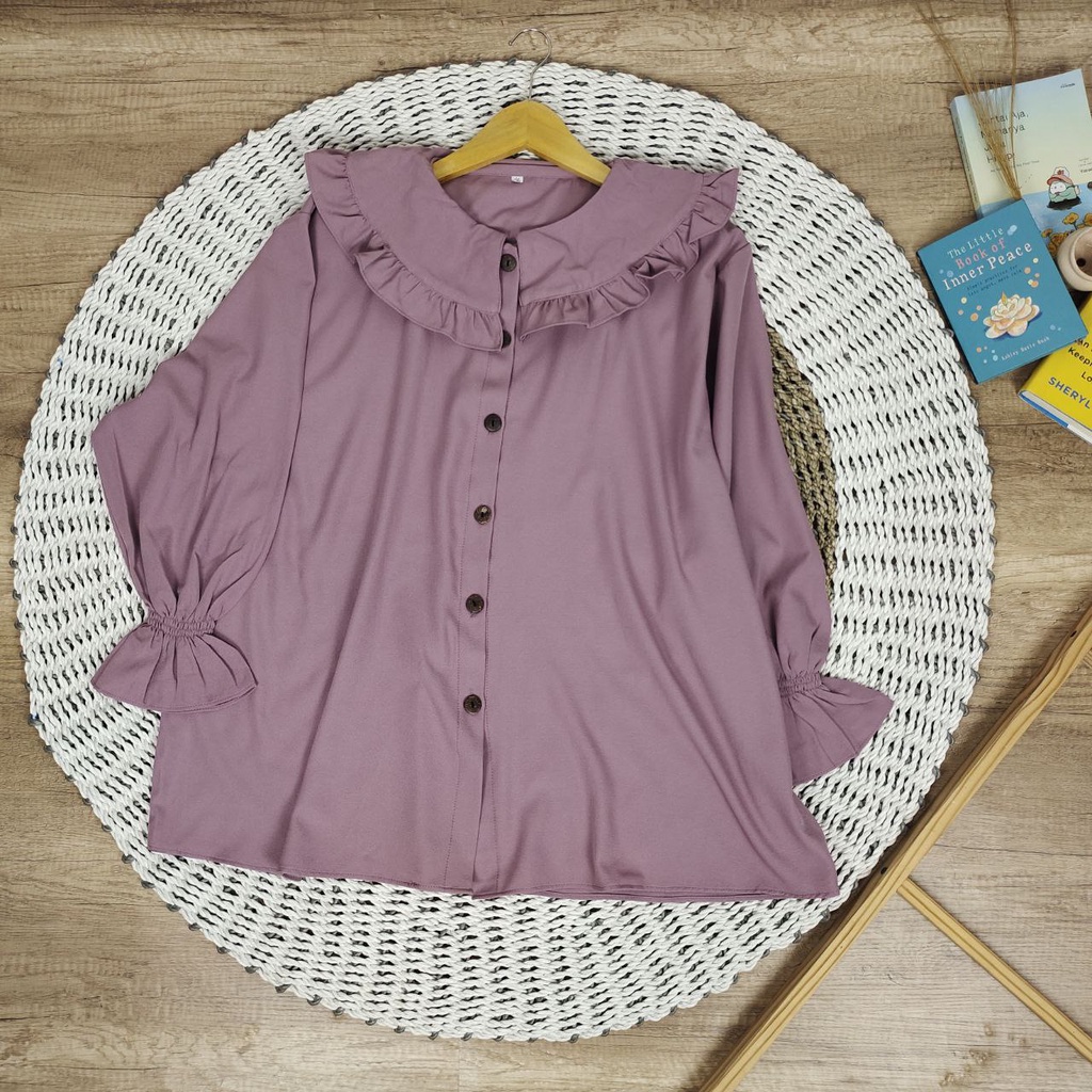 BIANKA BLOUSE  ATASAN JUMBO BIG SIZE OVERSIZE LD 120 130 140 150 BAHAN ITY CREPE (COD)-Dusty Purple