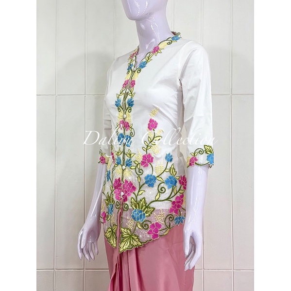 ESW02 - Daliyu KEBAYA ENCIM LENGAN 7/8 BORDIR WARNA Katun Stretch / S M L XL-Putih