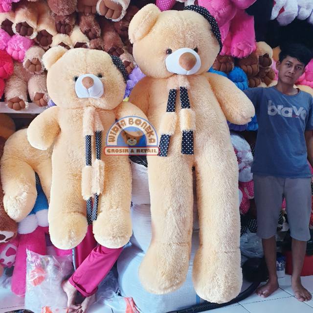 Boneka teddy bear topi syal 1 meter