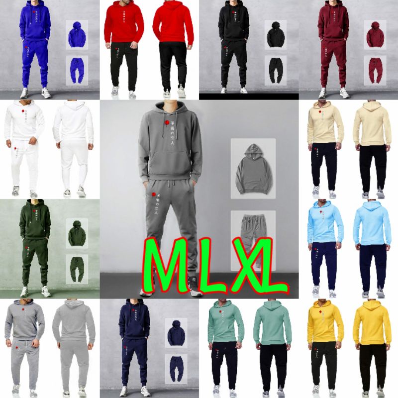 3 UKURAN M L XL STELAN SWEATER HOODIE + CELANA JOGGER PRIA DEWASA BAJU TRAINING MURAH SET TRAINING C