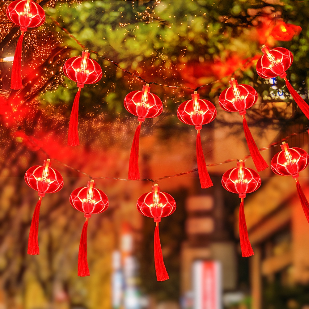 Lampion LED China Spring Festival String Light Lentera Klasik Tahun Baru Jumbai String Lampu Dekorasi