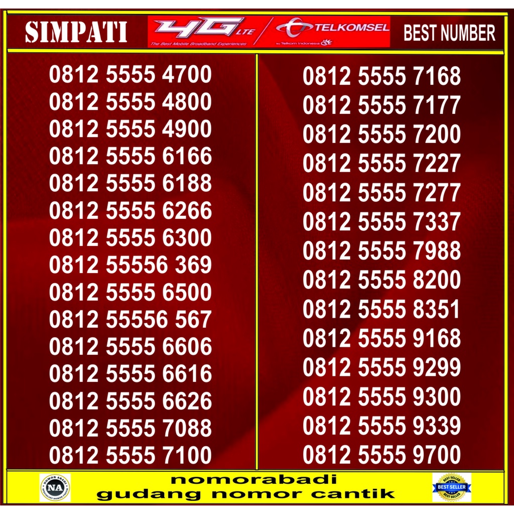 NOMOR CANTIK SIMPATI 4G 5555 H1000