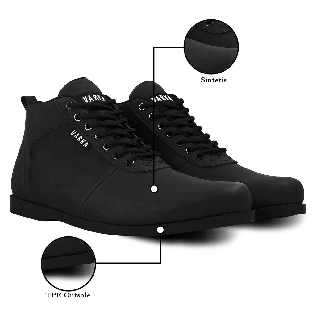 Sepatu Casual Pria Terbaru V 42812 Brand Varka Sepatu Boots Kulit Sintetis Semi Formal Kuliah Kerja Hangout Murah Berkualitas Warna Hitam