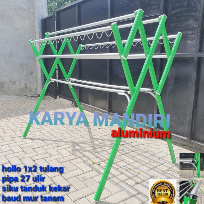 TURBO - Jemuran Baju Super Jumbo / Pakaian / Lipat / Aluminium Warna /180 CM / 1,8 Meter / Hijau