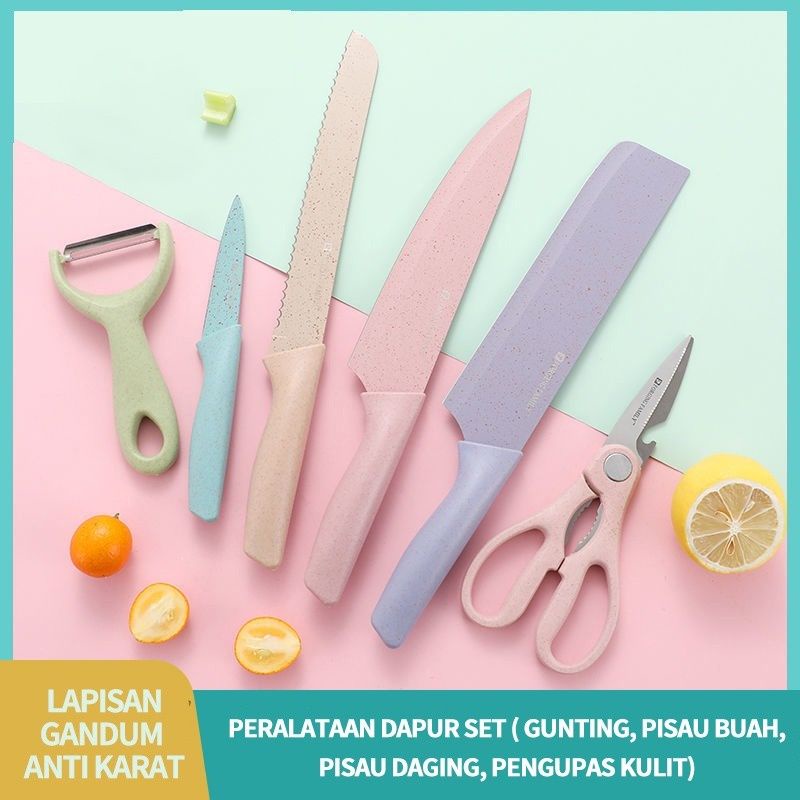 Pisau Dapur Set Premium Quality 6 in 1 Pisau Sultan Set Jerami Keramik