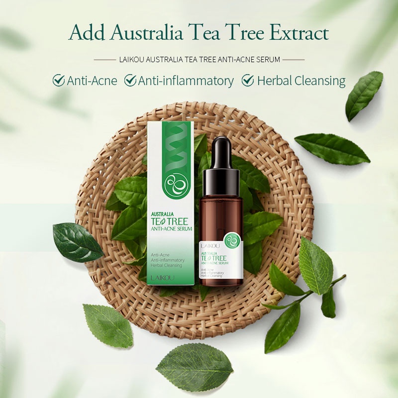 LAIKOU Tea Tree Serum Wajah Memudarkan Tanda Jerawat Mengecilkan Memperbaiki Pori-pori 17ml