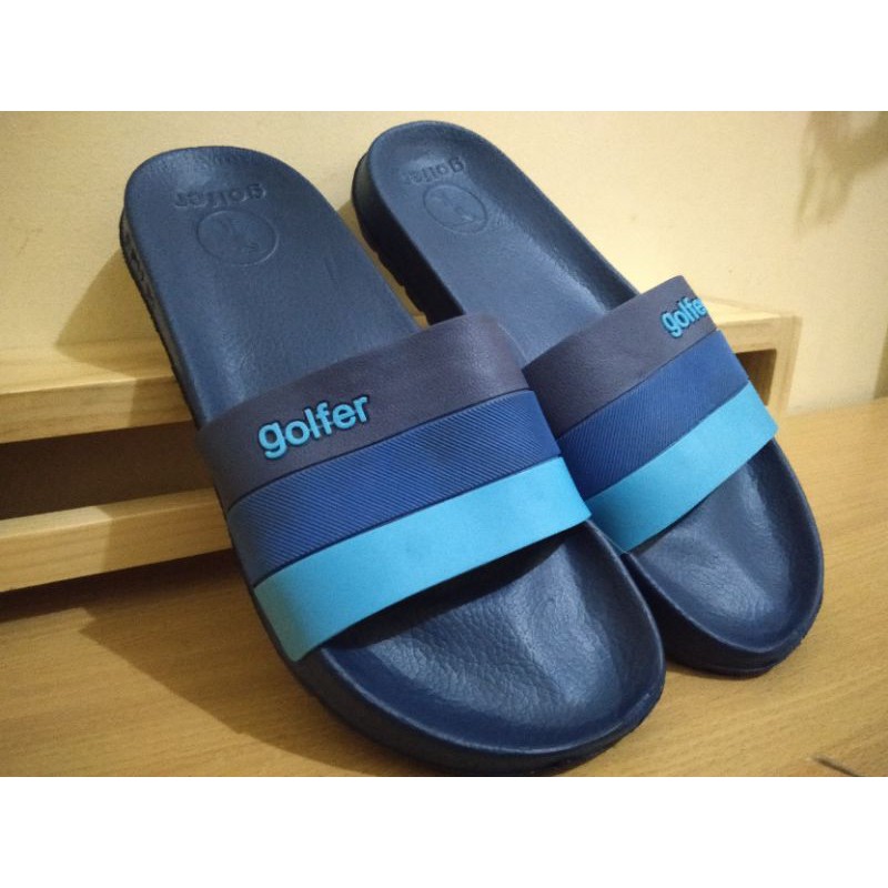 [PIKU] Sandal slop dewasa GOLFER SIZE 39-44 motif strip sandal slide sandal duramo-Biru