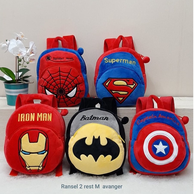 TOYSOPEDIA Tas Ransel  Batman Spiderman Size M/Backpack Anak Paud/Tas Karakter/Kado Tas Anak Cowok/Tas Boneka Lucu