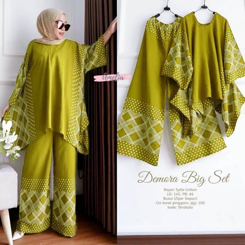 Demora Big Set Jumbo - One Set Jumbo Katun Rayon Batik Premium Busui Setelan Wanita Waka Waka Set Celana Panjang Bigsize LD 140 cm