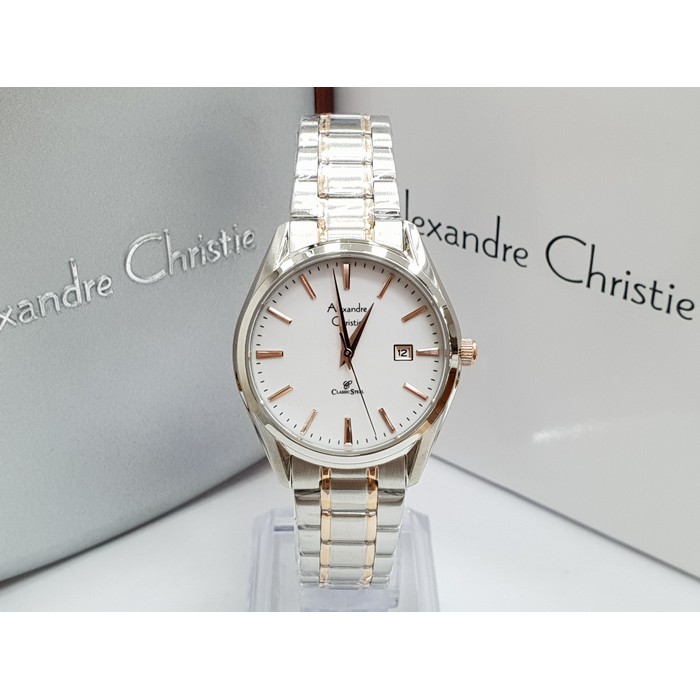 Jam Tangan Wanita Alexandre Christie AC 8554 Silver Rosegold Original