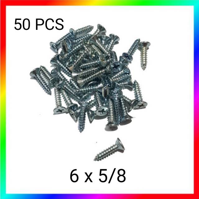 50 PCS BAUT SEKRUP CACING JF 6 X 5/8 KEPALA RATA