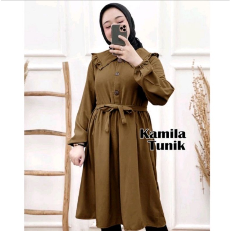 [NEW]Baju wanita KAMILA TUNIK LONG TUNIK KANCING DEPAN BUSUI PRENDLY ATASAN WANITA BAHAN MOSCREP ALL SIZE